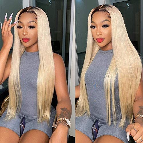 Long 1b Root/ 613 Platinum Blonde Frontal Wigs